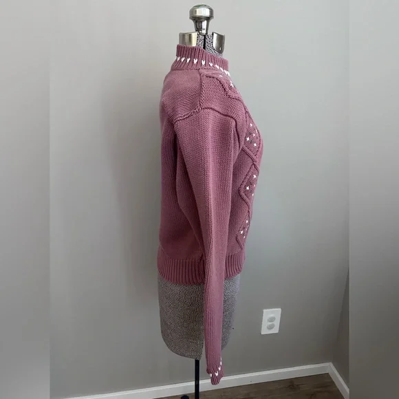 Vintage Embroidered floral flower Sweater 100% cotton mauve pink purple white - Picture 4 of 12